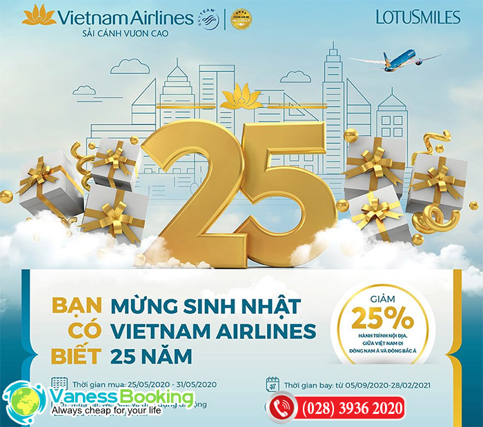 Rộn ràng mừng sinh nhật lần thứ 25, Vietnam Airlines giảm 25% giá vé