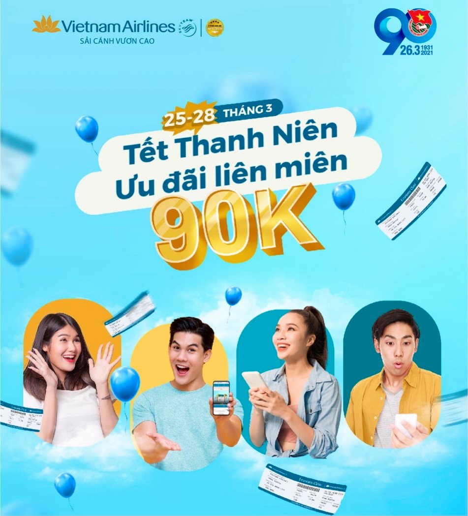 Chào mừng tháng thanh niên Vietnam Airlines mở bán vé 90.000Đ