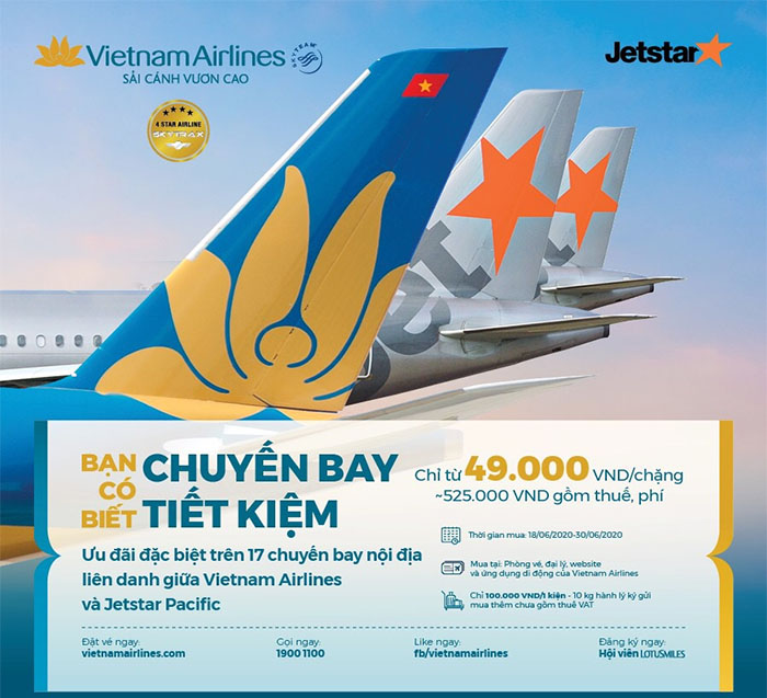 Vé máy bay nội địa giá ưu đãi của Vietnam Airlines và Jetstar Pacific