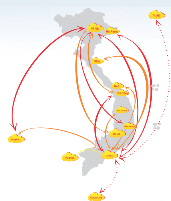 Một số đường bay nội địa của VietJet Air
